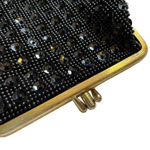 Little Black Evening Coin Purse Women Bag Beaded Sequence u Party Clutch Double - Picture 3 of 3